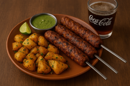 Kebab Indiano + Batata + Bebida – Kebab com especiarias indianas